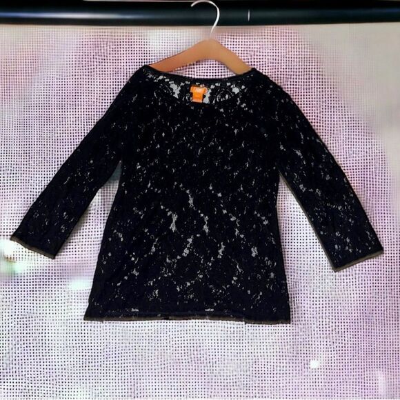Boho Black Floral Lace Joe Fresh Sheer Layering Top - Size Medium EUC - Picture 11 of 16